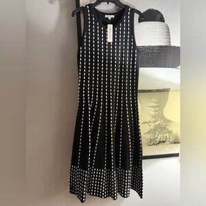 Driscoll NY Preppy Chic Black and White Dot Mid Knit Dress